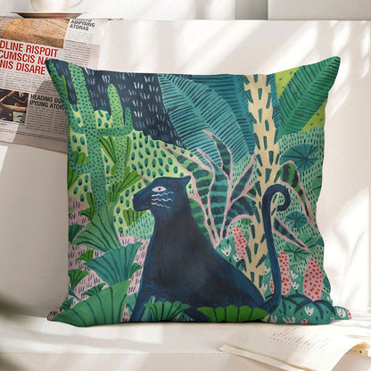Jungle Jaguar Linen Throw Pillow Cover