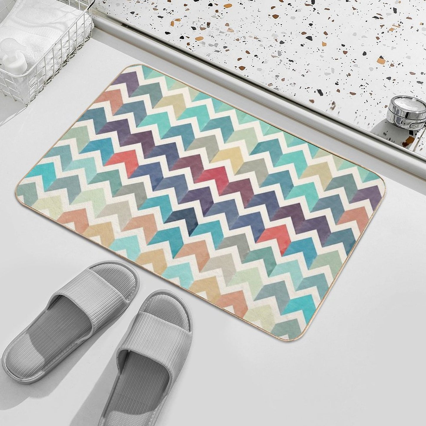Watercolor Chevron Pattern Bath Mat