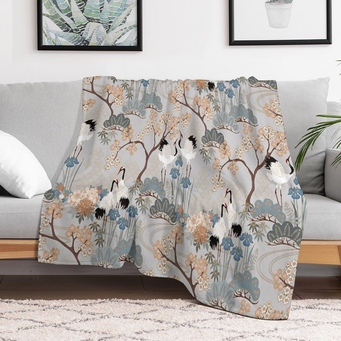 Japanese Garden Gray Throw Blanket