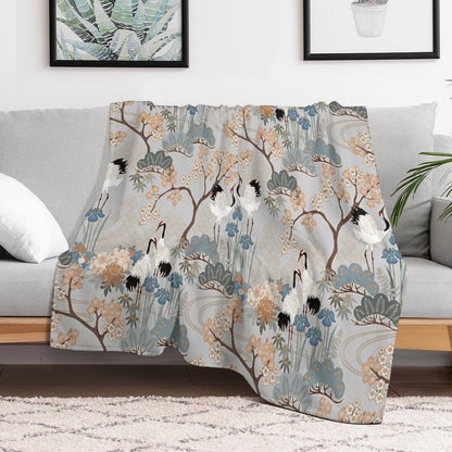 Japanese Garden Gray Throw Blanket