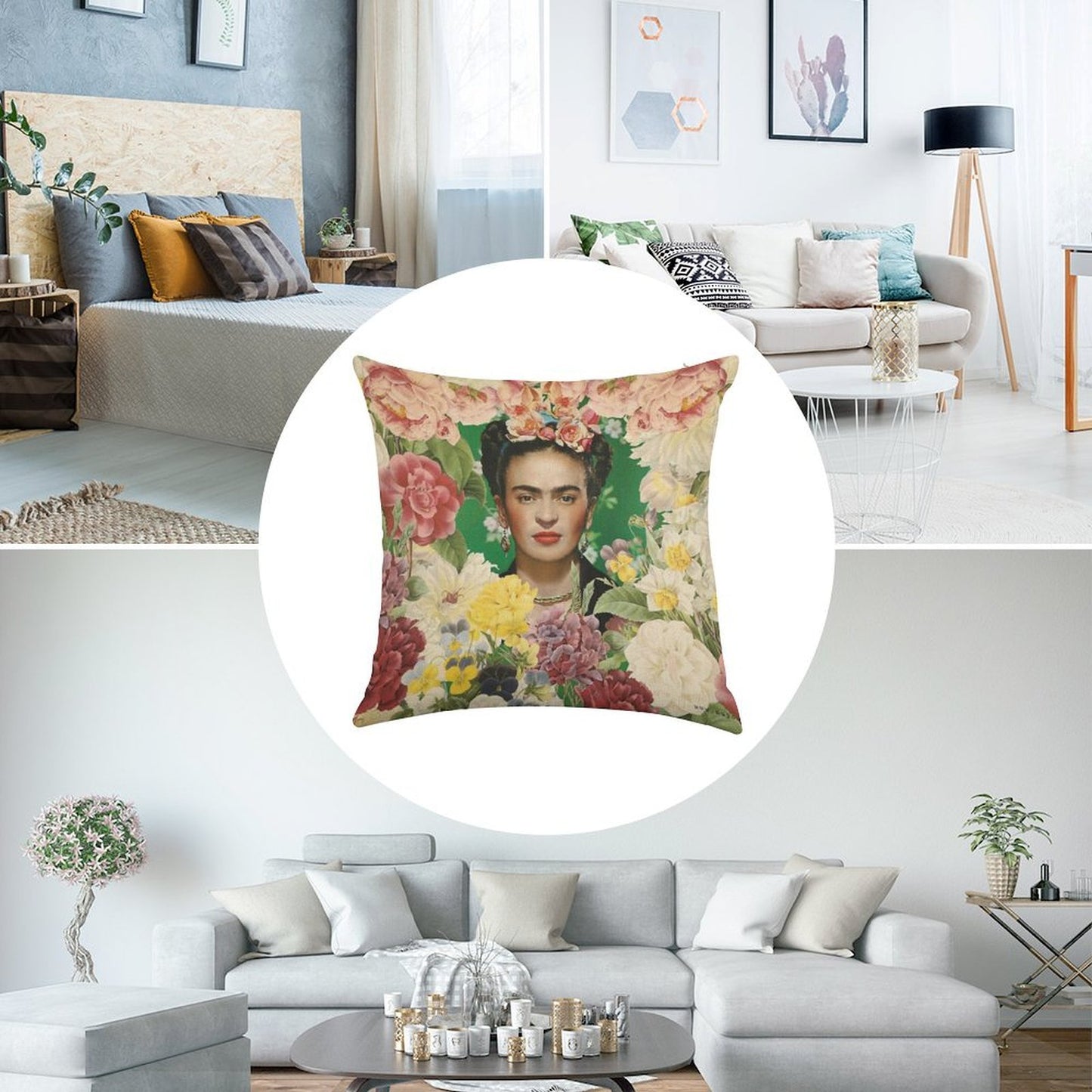 Frida Kahlo IV Linen Throw Pillow Cover