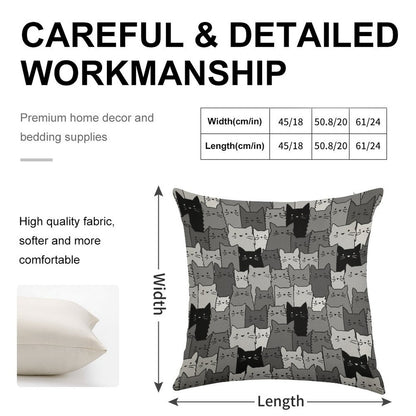 Silent Cats Monochromatic Linen Throw Pillow Cover