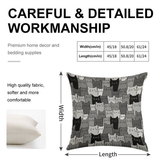 Silent Cats Monochromatic Linen Throw Pillow Cover