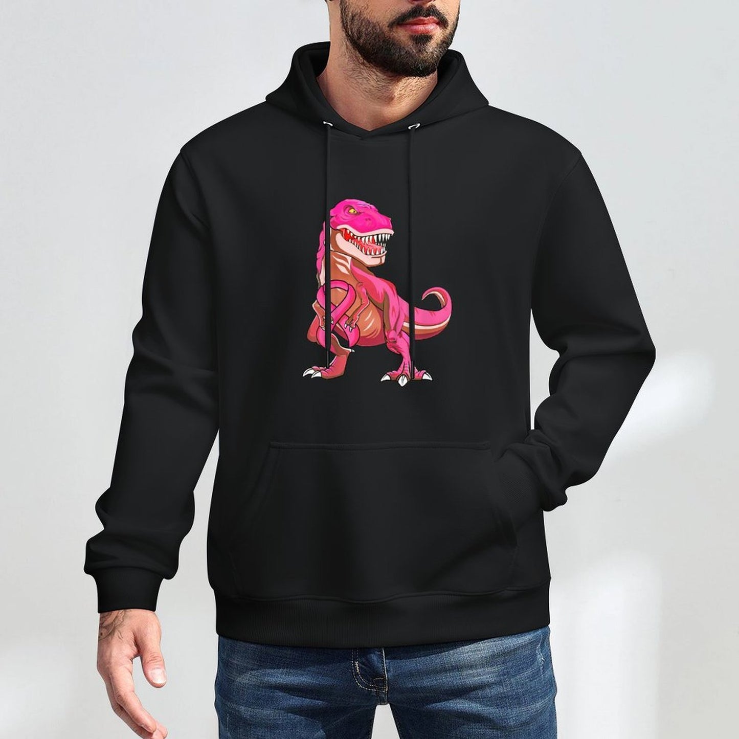 Pink Ribbon T-Rex Breast Cancer Awareness for Boys Kids Adjustable Hood Hoodie