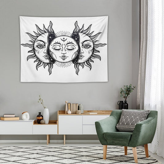 Vintage Solar Eclipse Sun And Moon Tapestry