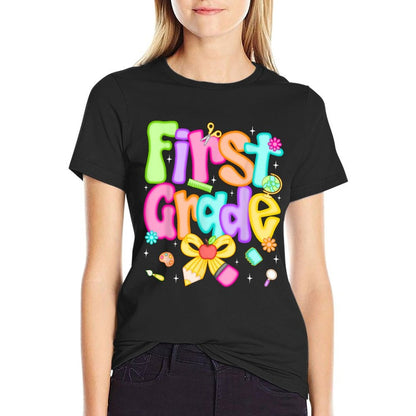 Preppy First Grade Back To School 1st Grade Teacher Girl Kid  Quick-drying T-Shirt