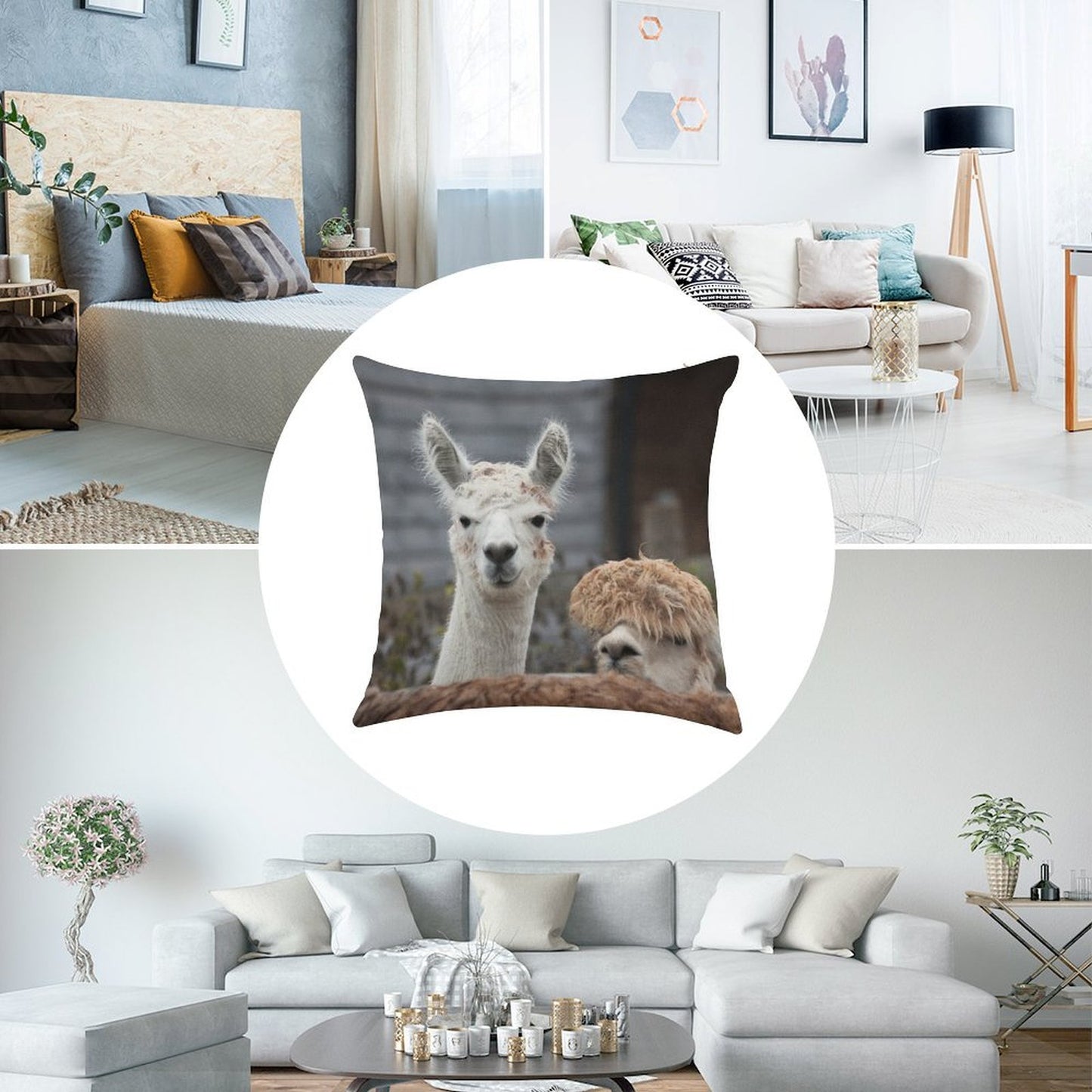 Curious Alpacas Cute Animals Linen Throw Pillow Cover