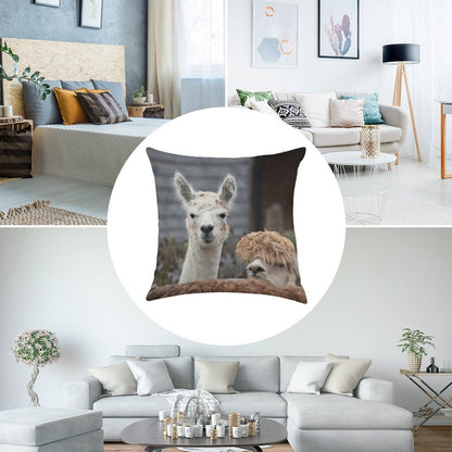 Curious Alpacas Cute Animals Linen Throw Pillow Cover