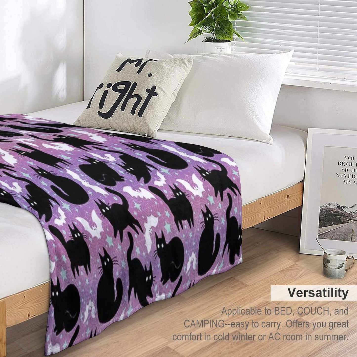 Pastel Halloween with Black Cats Throw Blanket