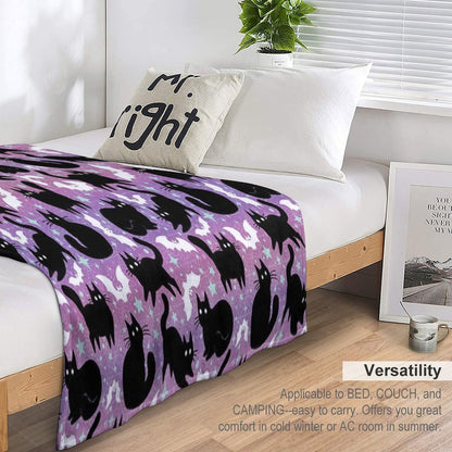 Pastel Halloween with Black Cats Throw Blanket