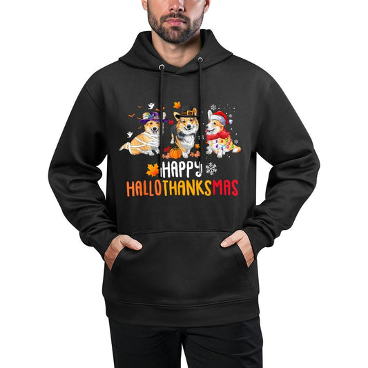 Halloween Thanksgiving Christmas Funny Corgi Dogs Shrink-Resistant Hoodie