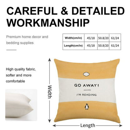 Go Away! I'm Reading - Penguin Classic Book - Book Lover, Book Quote Linen Throw Pillow Cover