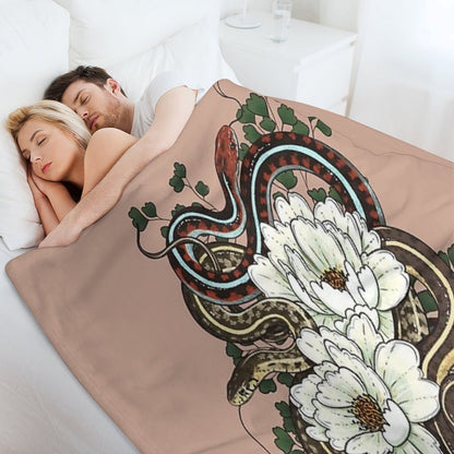 Garter Snakes with White Peonies Throw Blanket