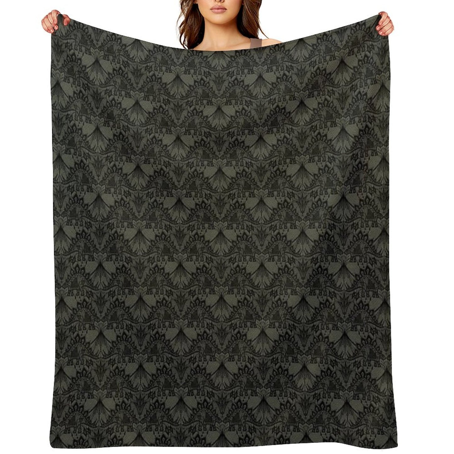 Stegosaurus Lace - Black  Grey Throw Blanket