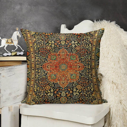Antique Persian Mohtashem Kashan Rug Print Linen Throw Pillow Cover