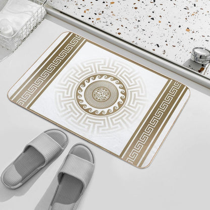 Greek Key Meander Bronze White Bath Mat