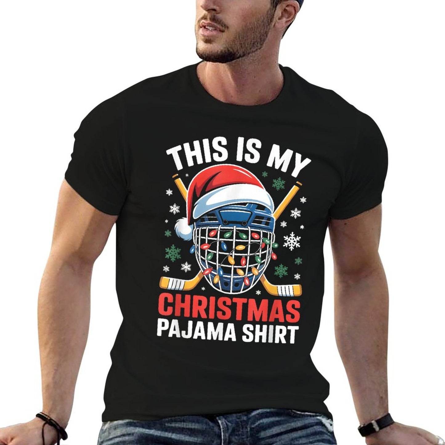 My Christmas Hockey Pajama Helmet Santa Xmas Men Boys  Vintage-inspired T-Shirt