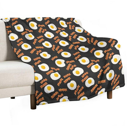 Breakfast With Bacon And Eggs Seamless Vector Pattern Dark Throw Blanket
