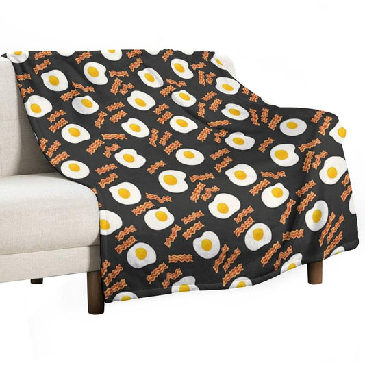 Breakfast With Bacon And Eggs Seamless Vector Pattern Dark Throw Blanket