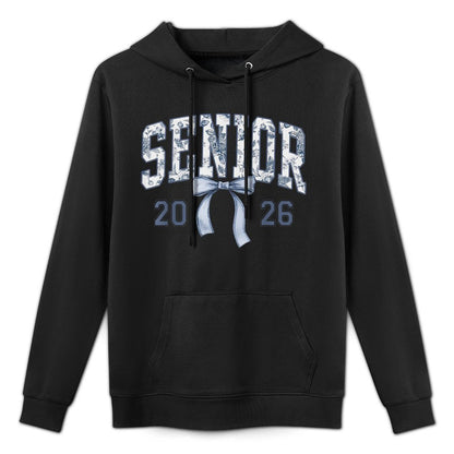 Class of 2026 Senior Coquette Bow Blue Toile Floral Relaxed Fit Hoodie