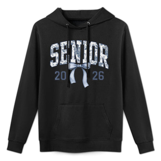 Class of 2026 Senior Coquette Bow Blue Toile Floral Relaxed Fit Hoodie