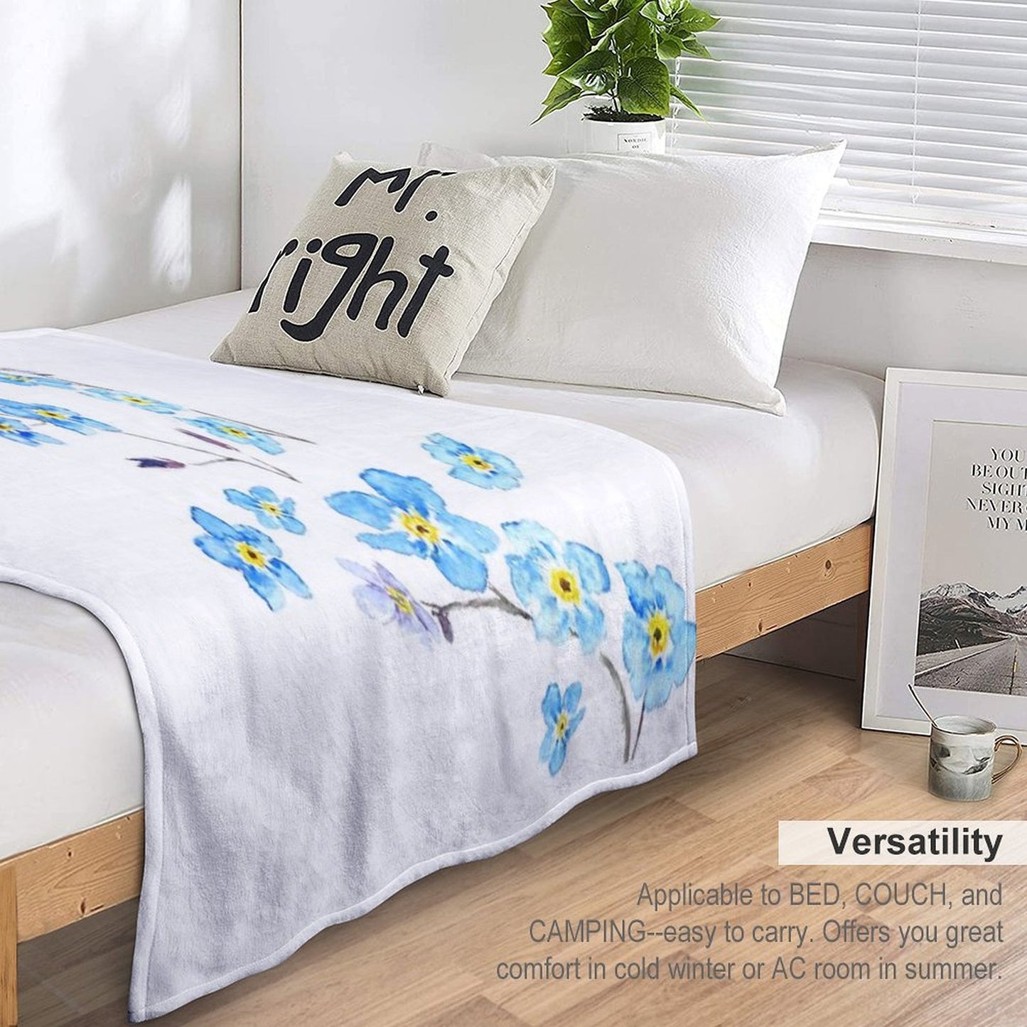 Blue Forget Me Not  Watercolor Painting Throw Blanket