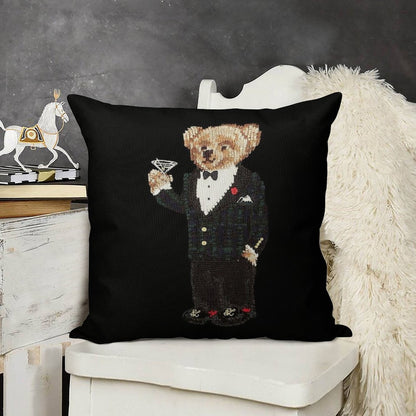 Gentleman Bear Linen Throw Pillow Cover