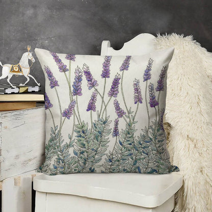 Lavender, Illustration Linen Throw Pillow Cover