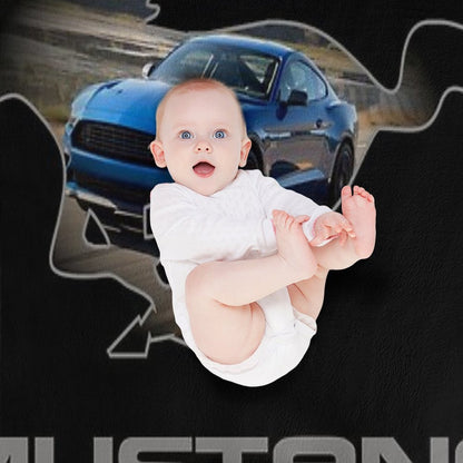 Ford Mustang GT Logo Emblem Design (Blue on Black) Throw Blanket