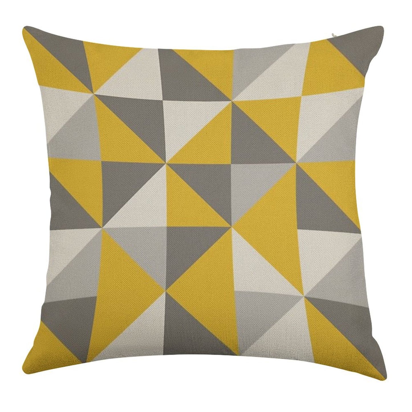 Retro Triangle Design in Yellow And Grey Linen Throw Pillow Cover