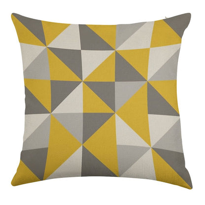 Retro Triangle Design in Yellow And Grey Linen Throw Pillow Cover