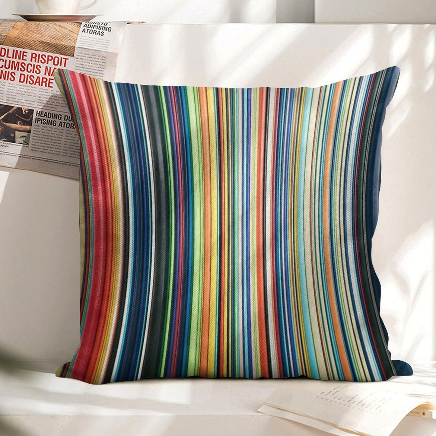 Multicolored Stripes Linen Throw Pillow Cover