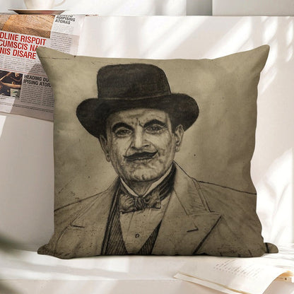 Hercule Poirot (David Suchet) Linen Throw Pillow Cover