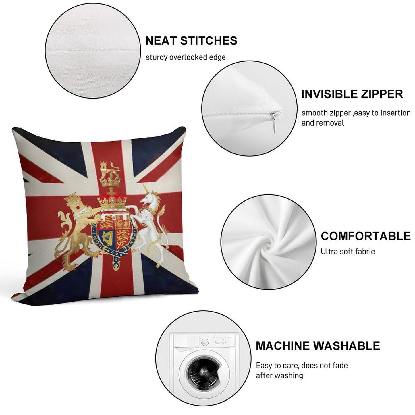 Union Jack with Windsor Insignia Soft Short Plush Fabric Throw Pillow