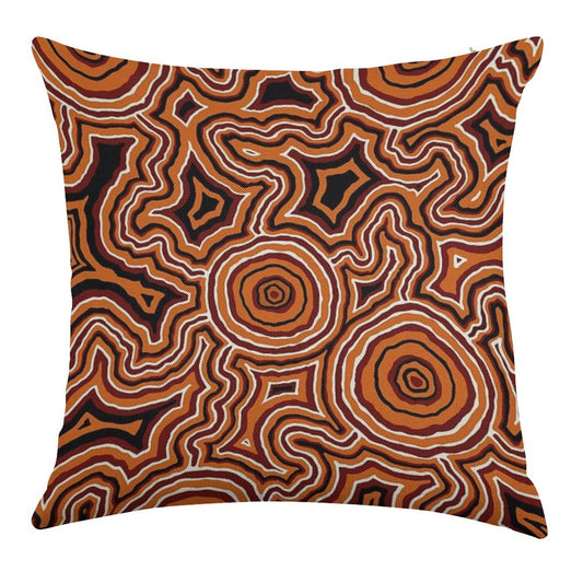 Authentic Aboriginal Art - Pathways - Authentic Design Linen Throw Pillow Cover