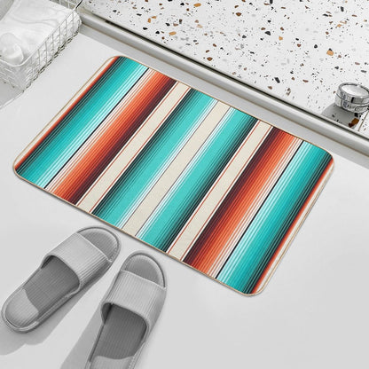 Navajo White, Turquoise And Burnt Orange Southwest Serape Blanket Stripes Bath Mat