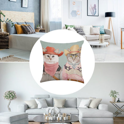 Cowboy Cats Linen Throw Pillow Cover