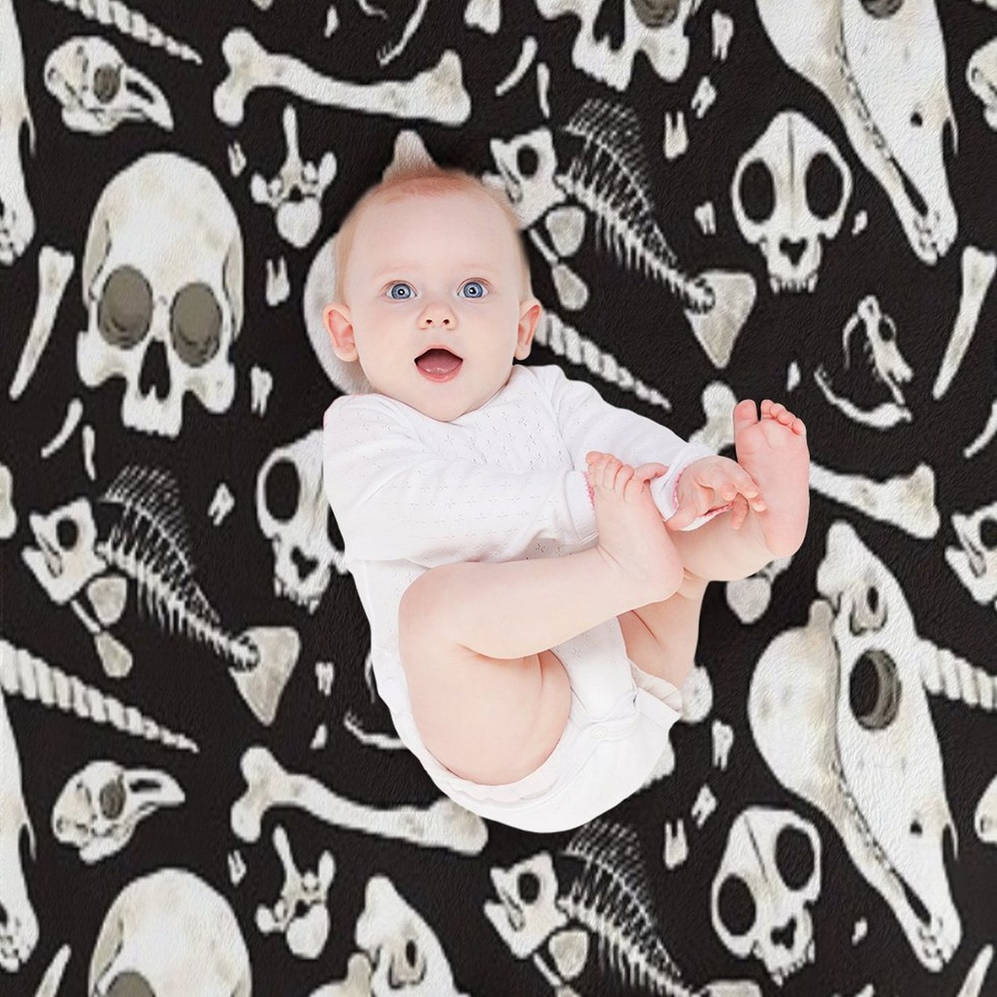 Black Skulls And Bones - Wunderkammer Throw Blanket