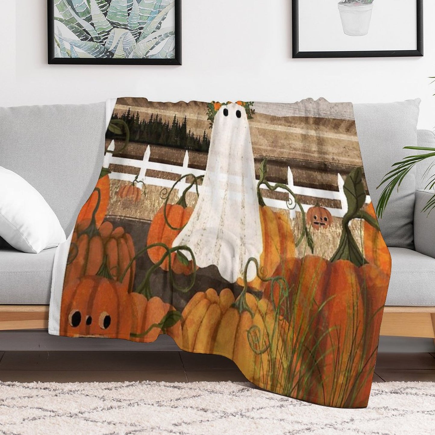 There's A Ghost in The Pumpkins Patch Again... Throw Blanket