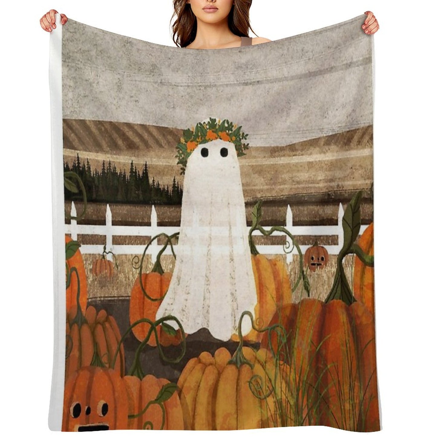 There's A Ghost in The Pumpkins Patch Again... Throw Blanket