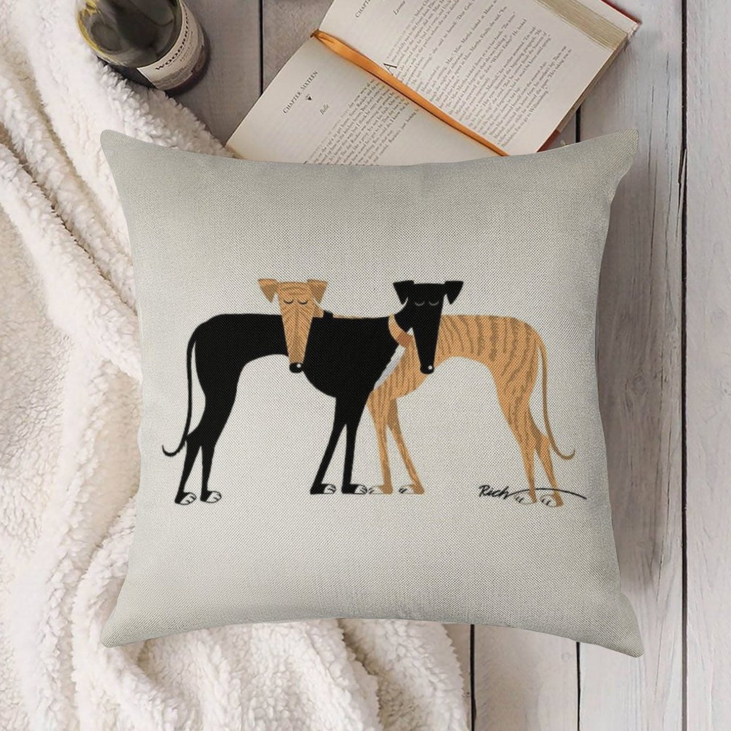 Head Rest Brindle Hound Linen Throw Pillow Cover