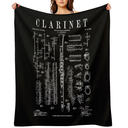 Clarinet Vintage Patent Clarinetist Drawing Print Throw Blanket