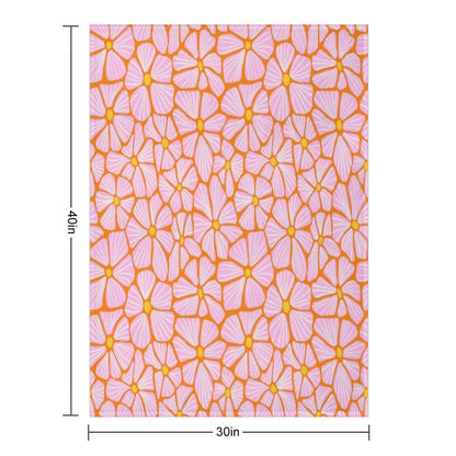 Flower Power Seventies Sixties Hippie Flowers Pattern Orange Pink Throw Blanket