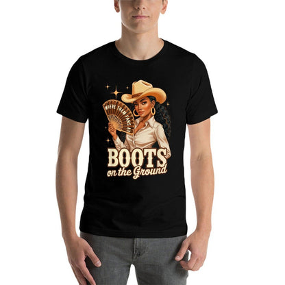 Boots On Ground Juneteenth Melanin Cowgirl Western Rodeo  Versatile T-Shirt