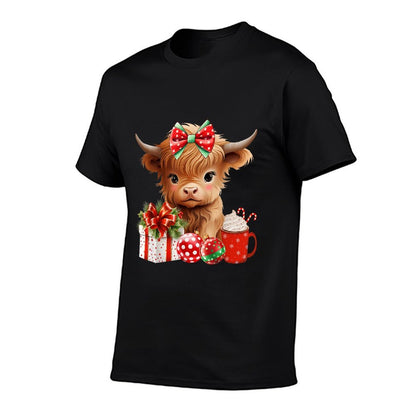 Cute Baby Highland Cow Merry Christmas Farmer Cow Xmas  Heathered Texture T-Shirt