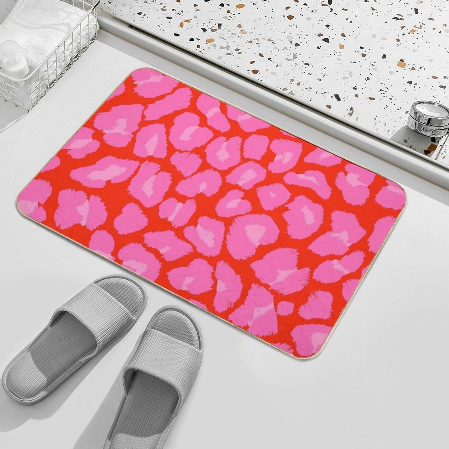 Textured Red And Pink Leopard Print Bath Mat