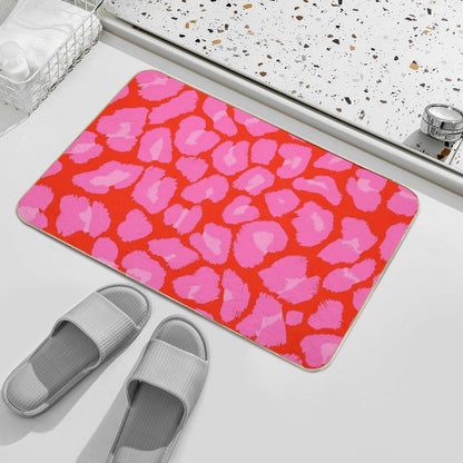 Textured Red And Pink Leopard Print Bath Mat