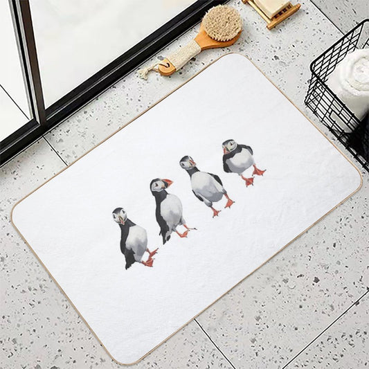 4 Puffins in A Line  Easy To Clean Bath Mat