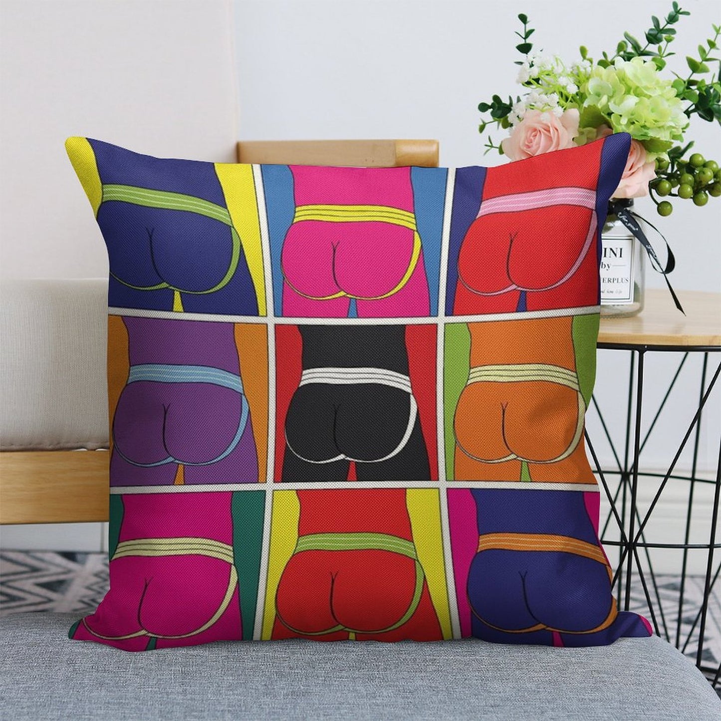 Pop Art Jockstrap Desire Nine Linen Throw Pillow Cover