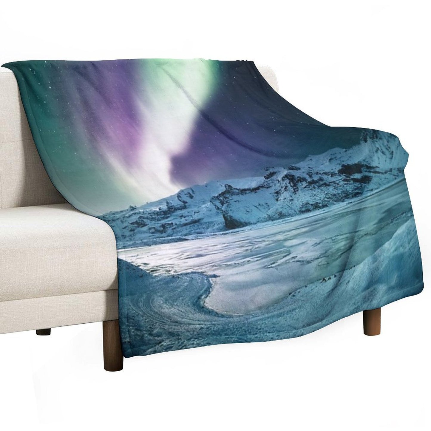 Aurora Borealis on Jokulsarlon - Iceland Throw Blanket